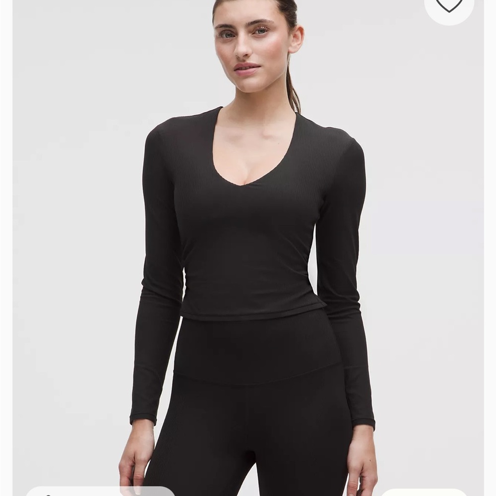 lululemon athletica Black Ribbed V-Neck Long Sleeve Top size 4 NWOT